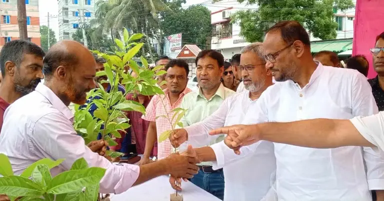 গছের চারা বিতরণ করছেন সুলতান সালাউদ্দিন টুকু